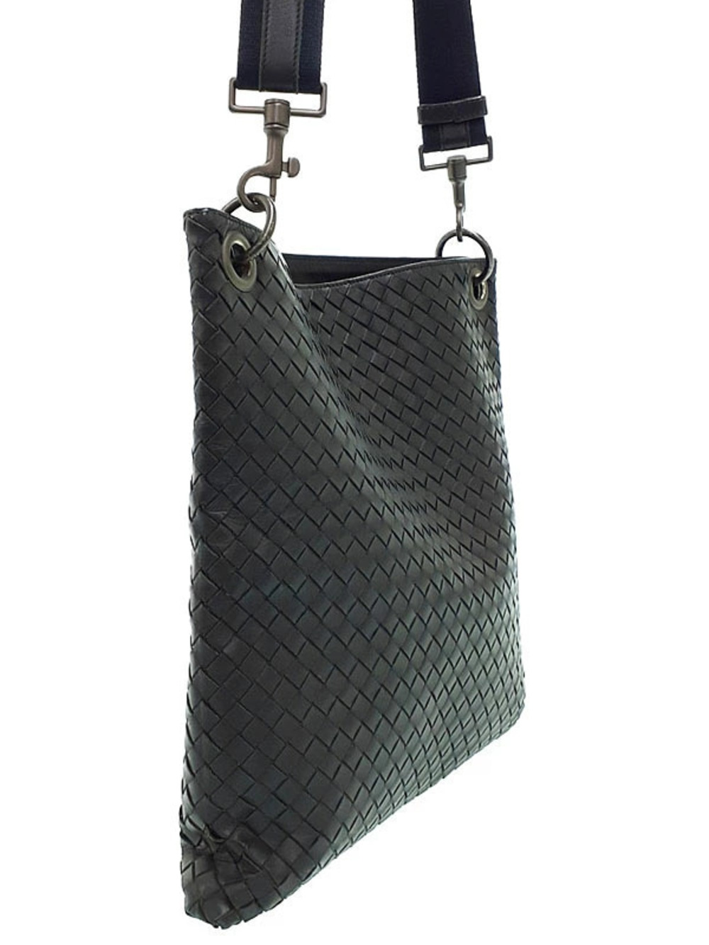 Bottega Veneta woven Black leather Messenger Flat Bag Intrecciato Black